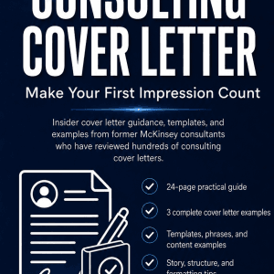 Consulting cover letter guide with templates, examples, and StrategyCase logo.