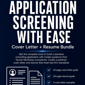 Consulting cover letter and resume bundle with application checklist and StrategyCase logo.