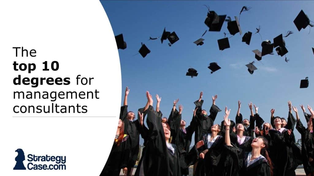 the image is the cover for an article on what degree is needed for consulting firms such as mckinsey, bcg, and bain