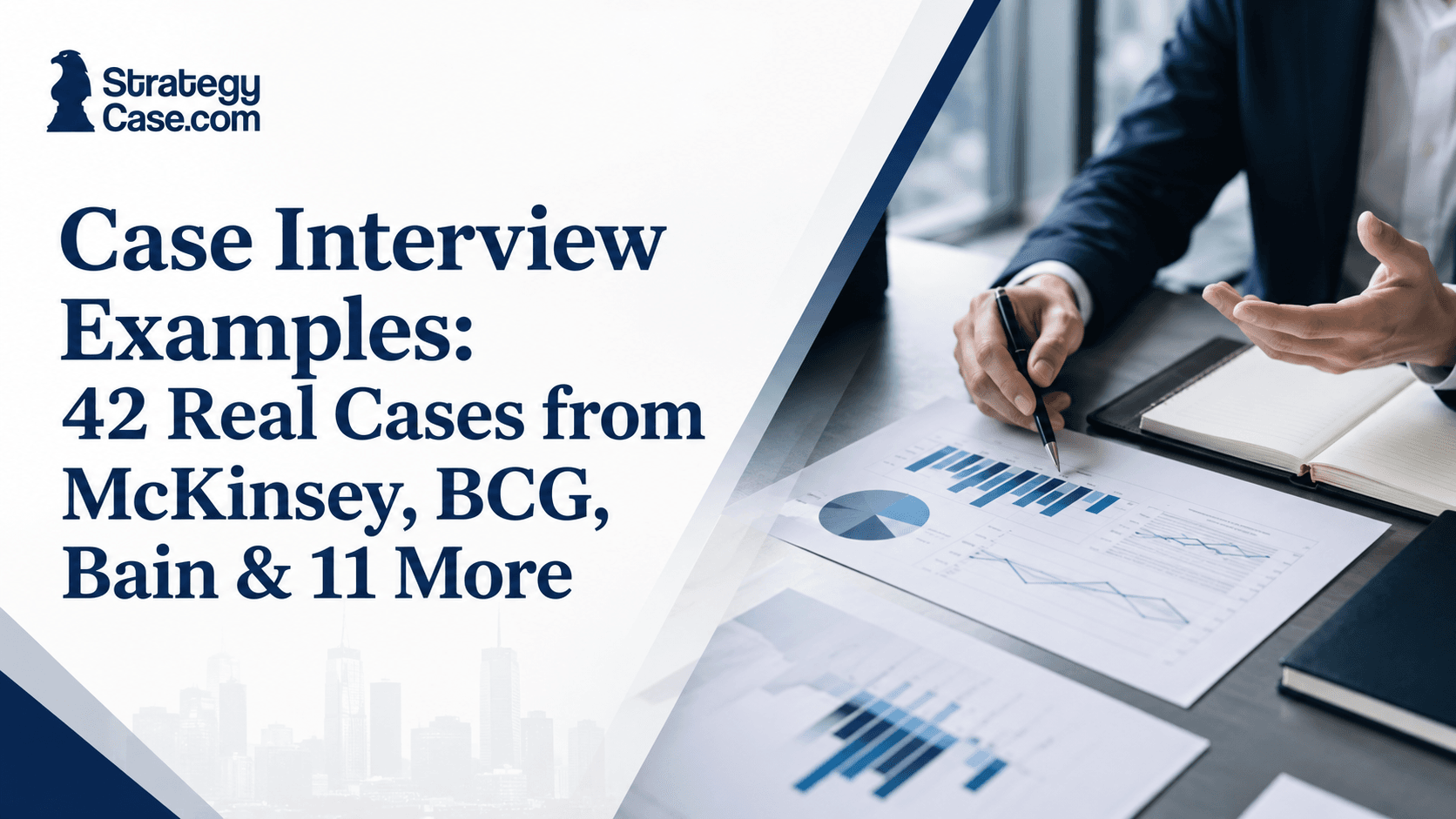 Case interview examples with 42 real cases from McKinsey, BCG, Bain, and 11 other consulting firms