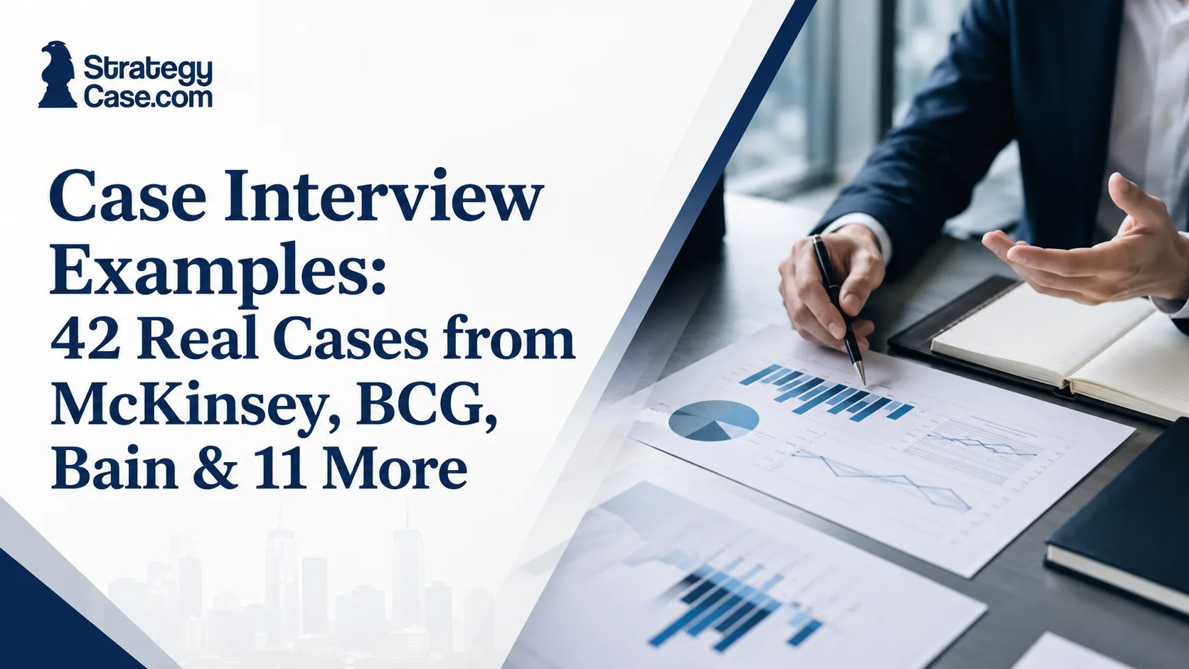 Case interview examples with 42 real cases from McKinsey, BCG, Bain, and 11 other consulting firms