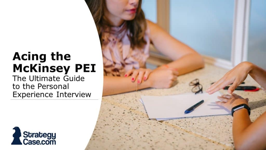 The image shows two women during the McKinsey PEI (Personal Experience Interview)
