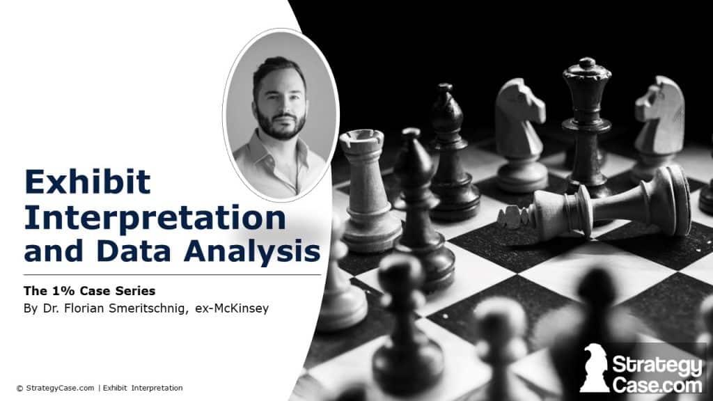 the image is the cover for a course on exhibit interpretation and data analysis in case interviews