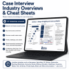 Product image for StrategyCase.com’s Case Interview Industry Overviews & Cheat Sheets, showing a laptop with an example Airlines industry overview and key features including 27 industries covered, revenue and cost drivers, business models, trends, and case interview preparation benefits.