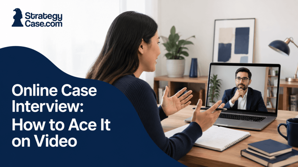 Candidate completing an online case interview with an interviewer over video