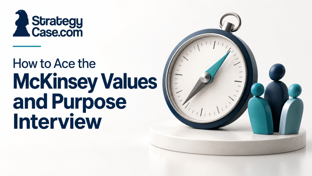 Compass and three team figures representing direction and shared values for the McKinsey Values and Purpose Interview.