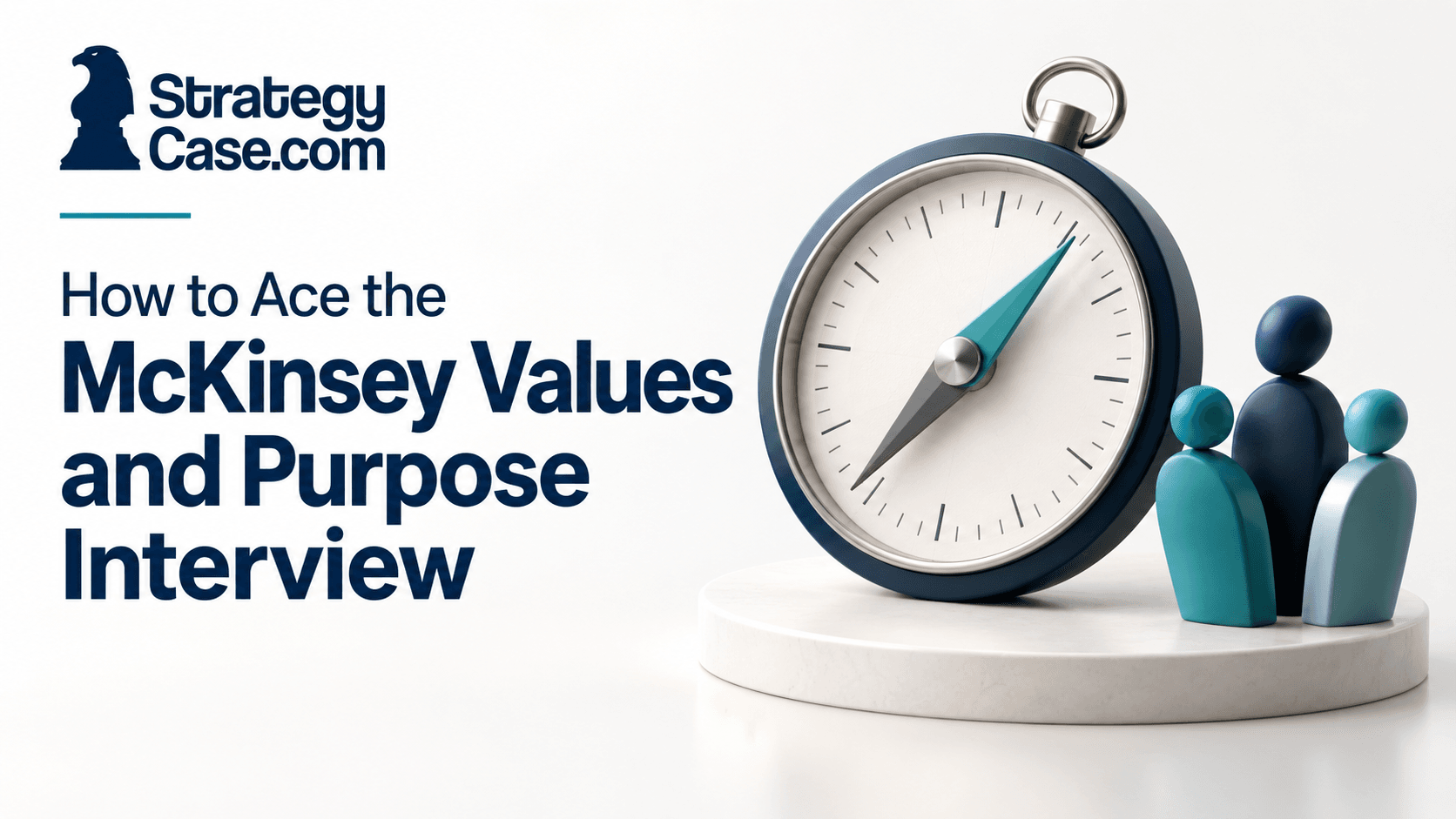 Compass and three team figures representing direction and shared values for the McKinsey Values and Purpose Interview.