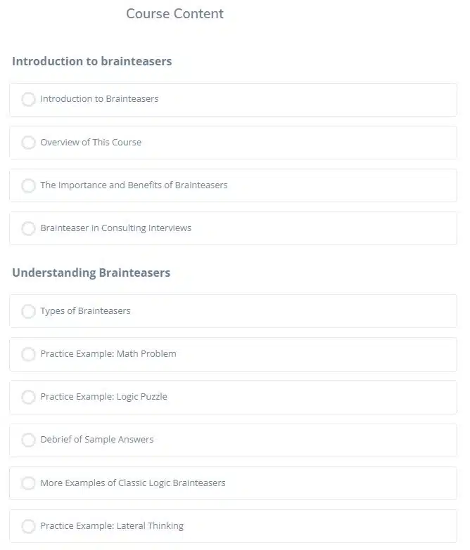 course overview of the consulting brainteaser course