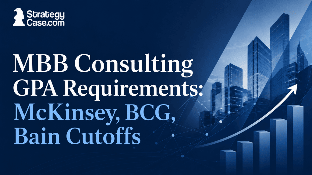 StrategyCase.com cover explaining consulting GPA requirements and cutoffs for McKinsey, BCG, and Bain.