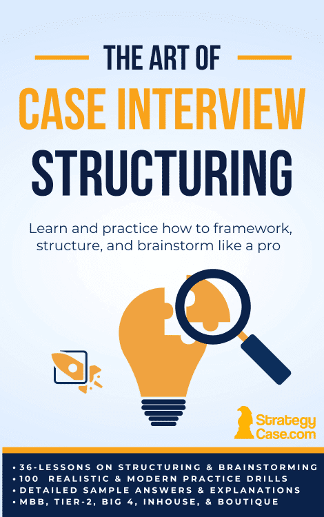 the image displays information about the best case interview structuring course for frameworks and brainstorming on the web