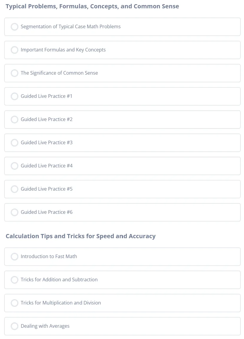 overview of the case interview math mastery course