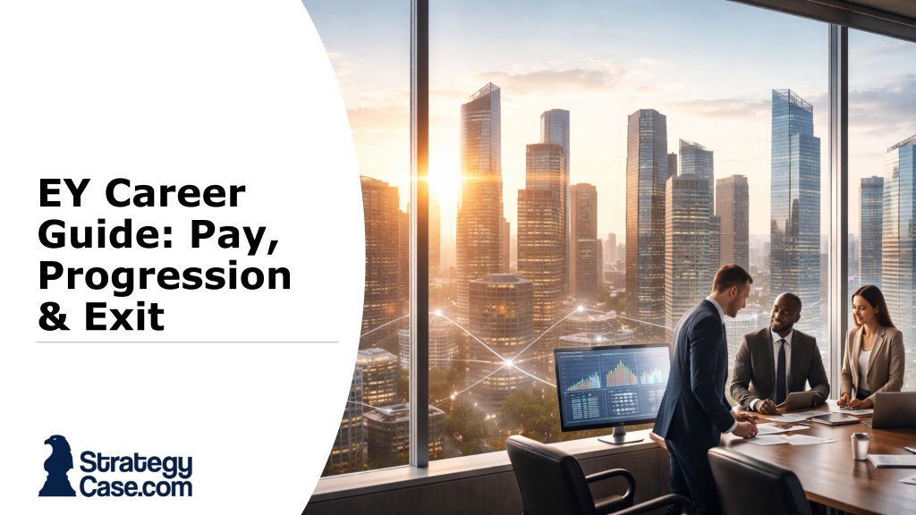 the image is the cover for an article on EY careers and salaries in consulting