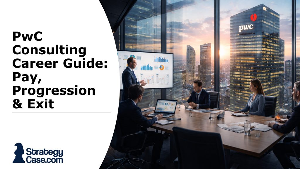 the image is the cover for an article on PwC careers and salaries in consulting