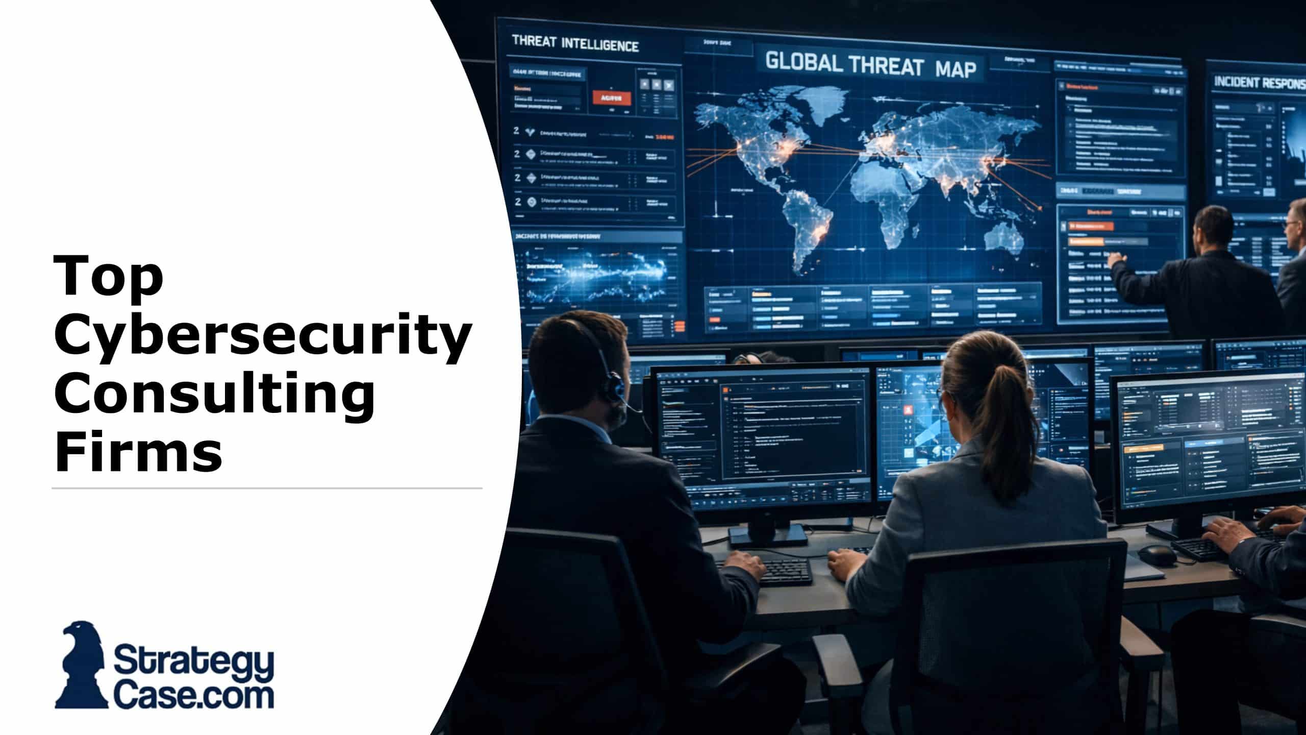 Cybersecurity analysts monitoring threats in a security operations center. A cover for an article on top cybersecurity consulting firms.