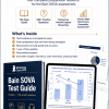 Vertical product image for the StrategyCase.com Bain SOVA Test Guide, showing a 110-page preparation guide, 560+ practice questions, reasoning test sections, chart analysis, and a tablet mockup with a blue coffee plantation data question.