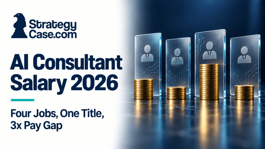 Four consultant profile cards with different-sized stacks of gold coins, illustrating AI consultant salary differences in 2026.