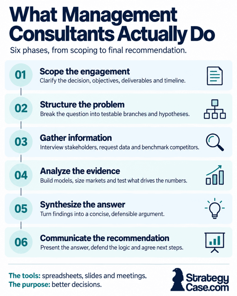 management-consulting-project-anatomy Six phases of a management consulting project from scoping through final recommendation.