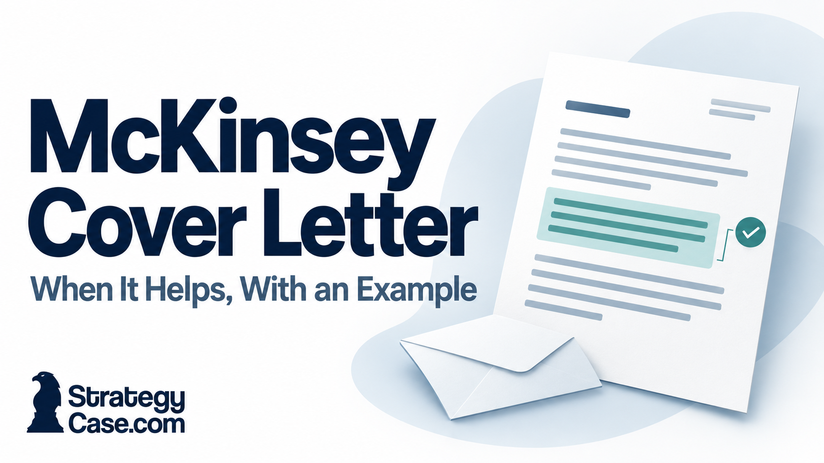 McKinsey cover letter illustration with a highlighted paragraph, check mark, and envelope.
